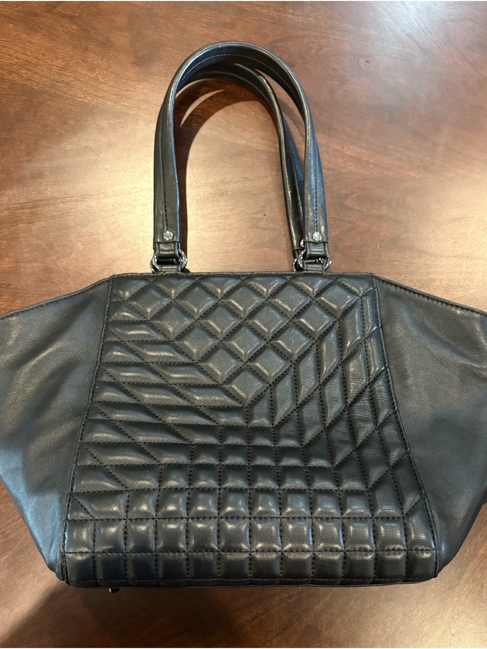 Badgley Mischka Black Quilted Handbag Tote Shoulder Bag Vegan Leather NWOT